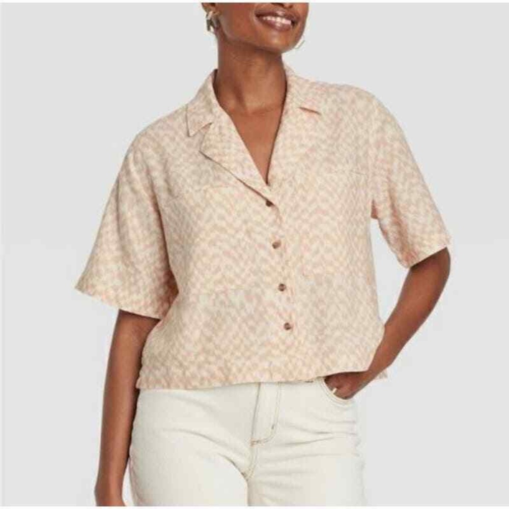 Crop Linen Shirt Beige Small